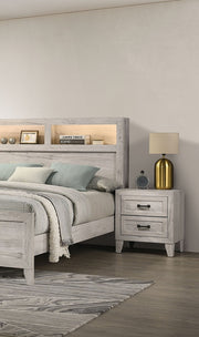 Contemporary White Wash 1pc Nightstand Bedroom Melamine Bedside Table Black Bar Pull Furniture
