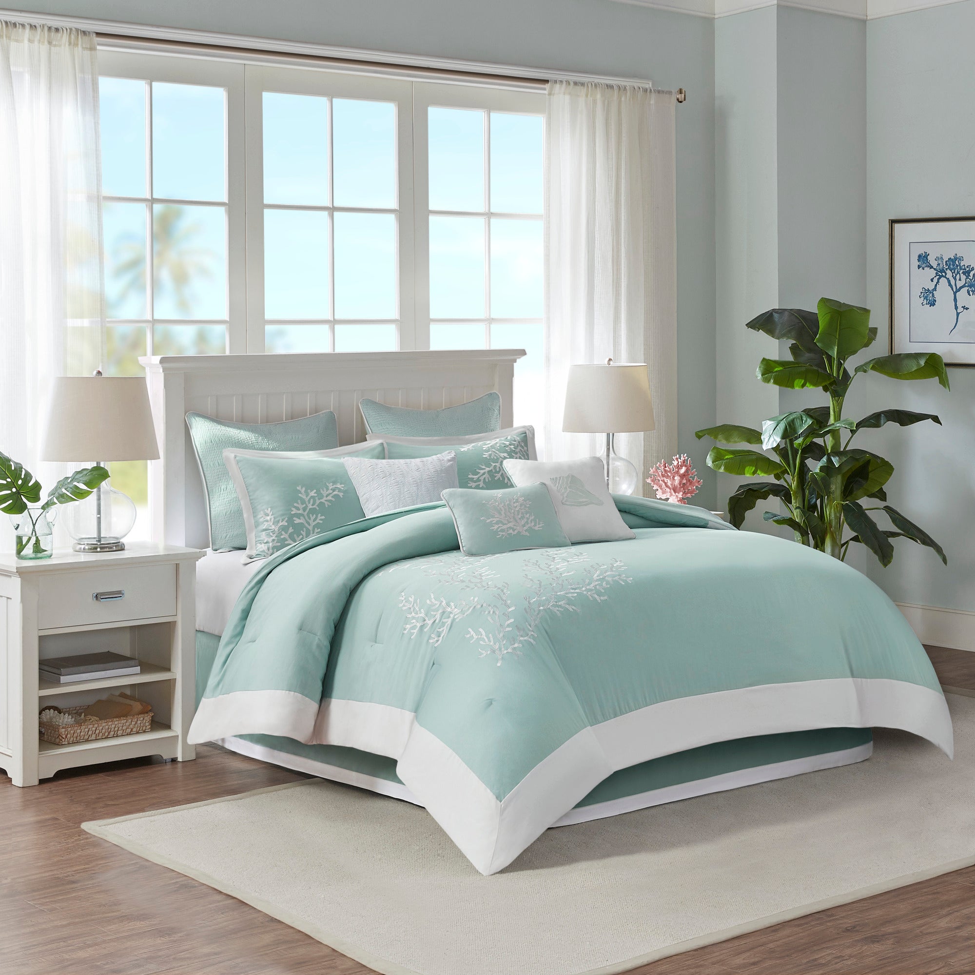 Oversized Cotton Jacquard Comforter Set Aqua Cal King