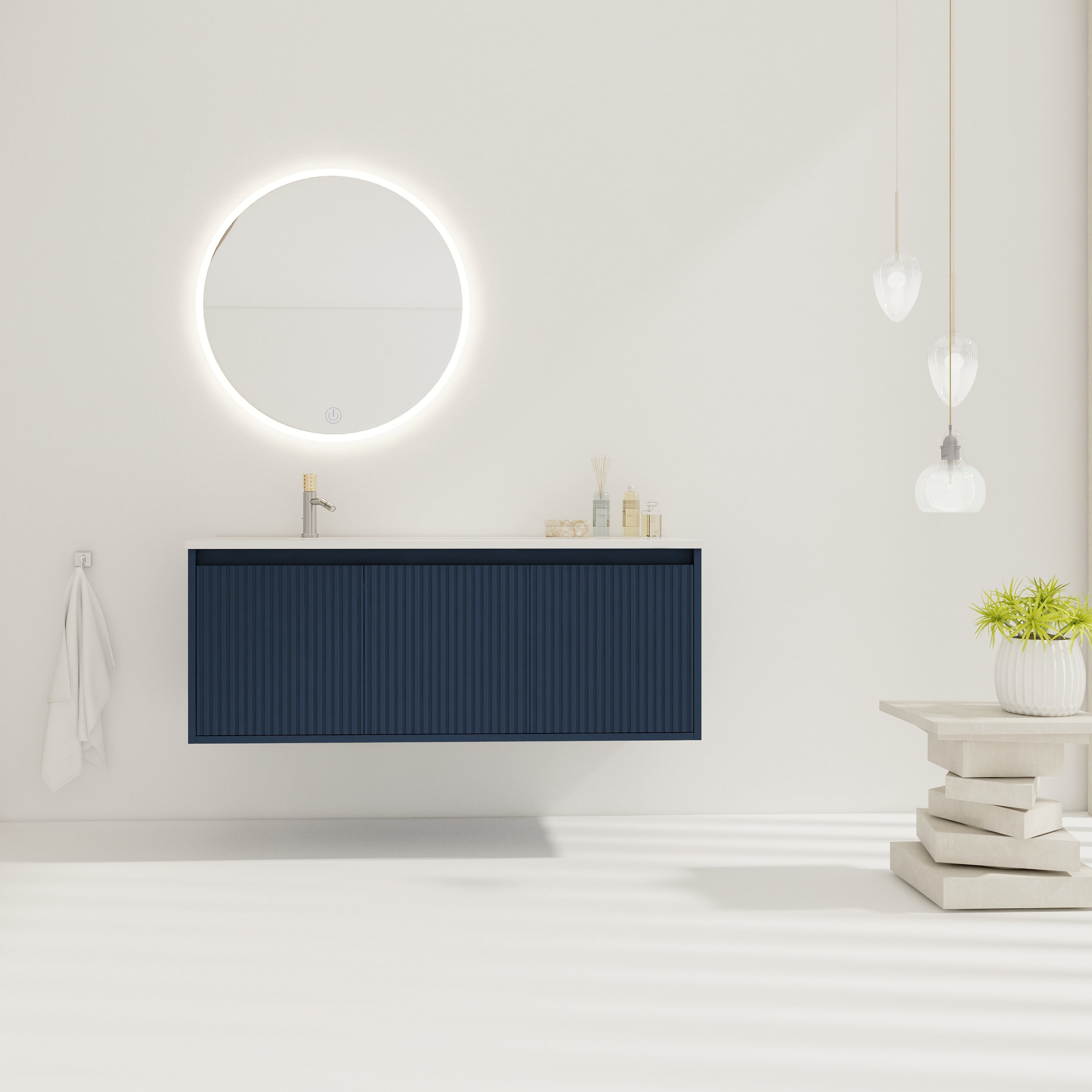48' Floating Bathroom Vanity with Drop-Shaped Resin Sink