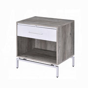 White and Weathered Gray Oak Finish Nightstand with Drawers and Shelf Home Furniture 1pc Bedside Table