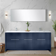 Navy Blue Double Bath Vanity 80 in. W x 20 in. D, White Quartz Top and Chrome Faucet Set