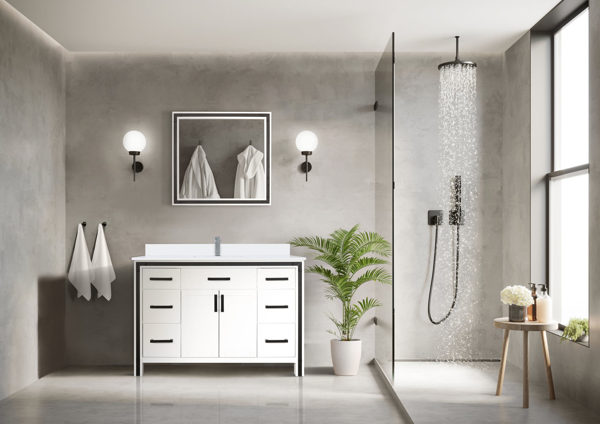 White Bath Vanity 48 in. W x 22 in. D, Cultured Marble Top and Faucet Set