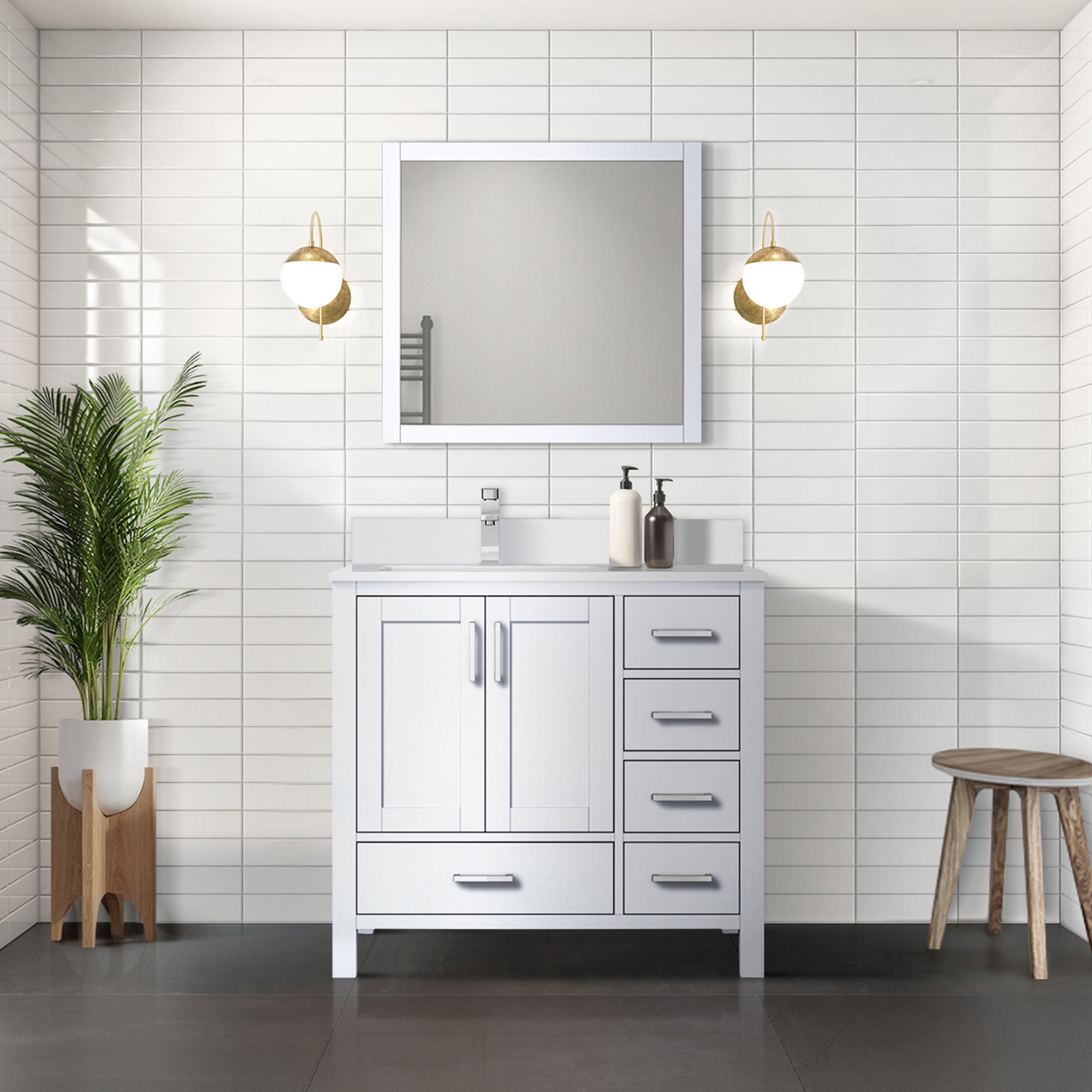 White Bath Vanity 36 in. W x 22 in. D, Left Offset and White Quartz Top
