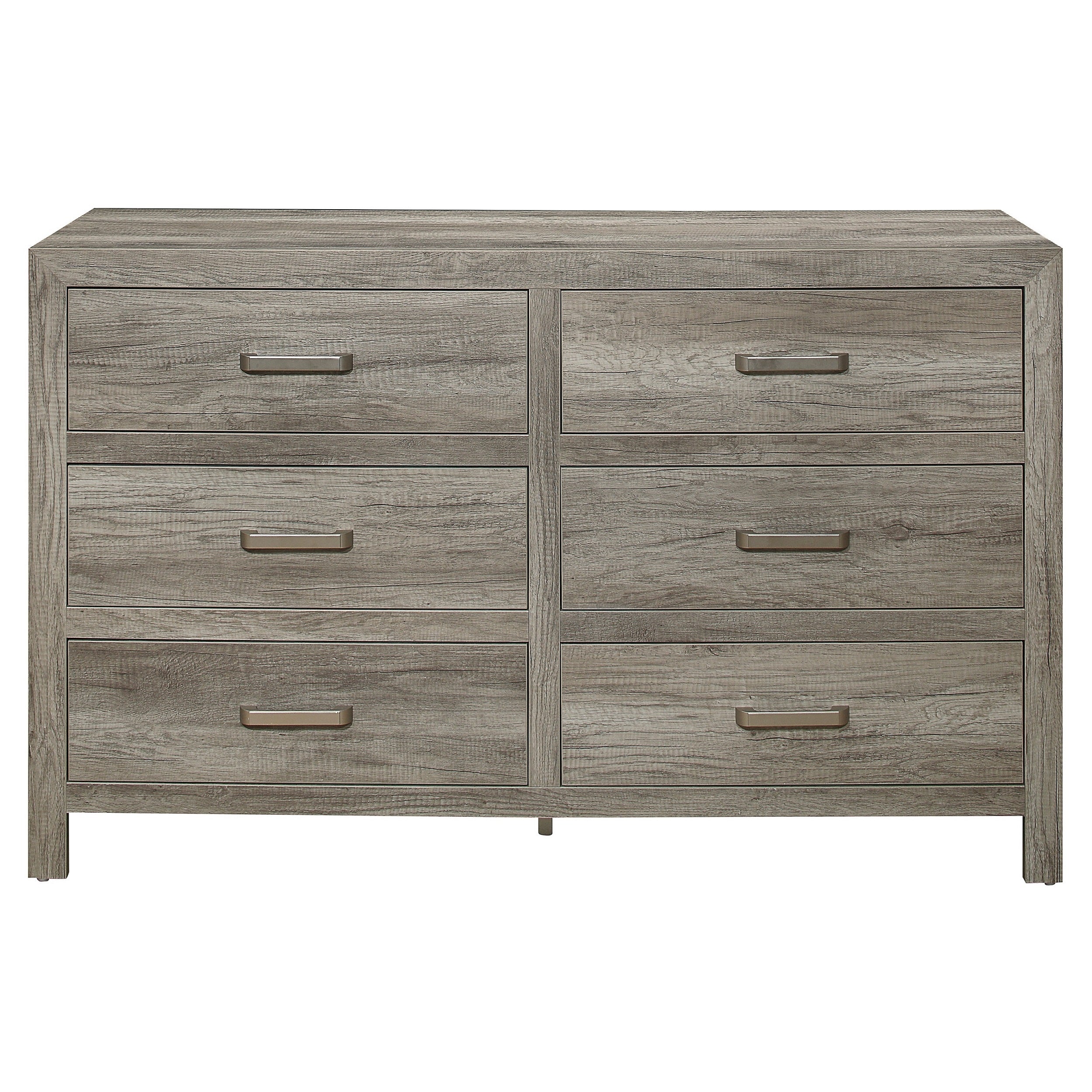 Rusticated Style Weathered Gray Finish 1pc Dresser of 6x Drawers Transitional Bedroom Wooden Furniture