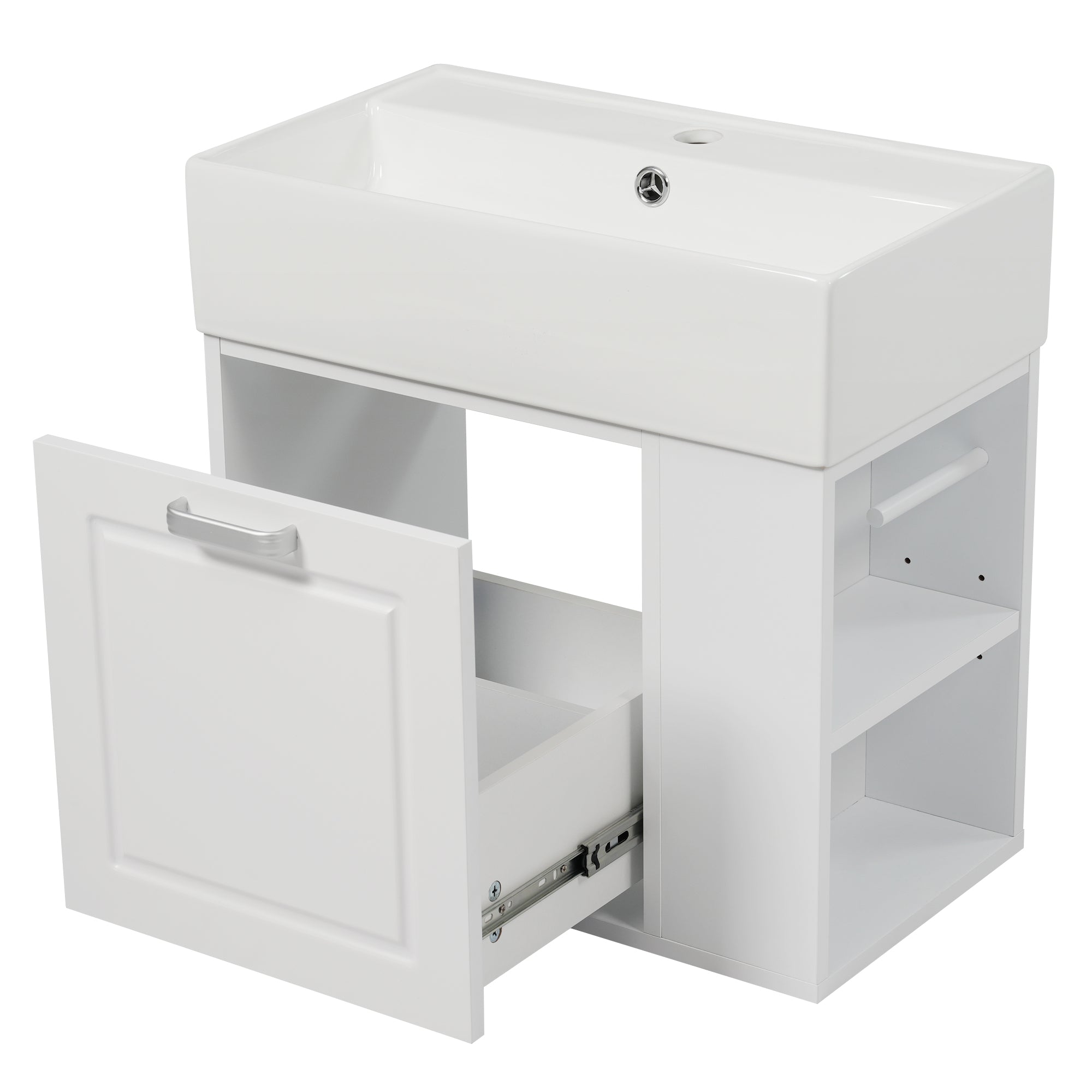 21.8 Inch Wall-Mounted Bathroom Vanity with Sink, Soft-Close Drawer, Adjustable Shelf, Toilet Paper Holder, White
