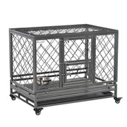 PawHut Heavy Duty Dog Crate Metal Kennel and Cage Dog Playpen with Lockable Wheels, Slide-out Tray, Food Bowl and Double Doors, 36.5'L