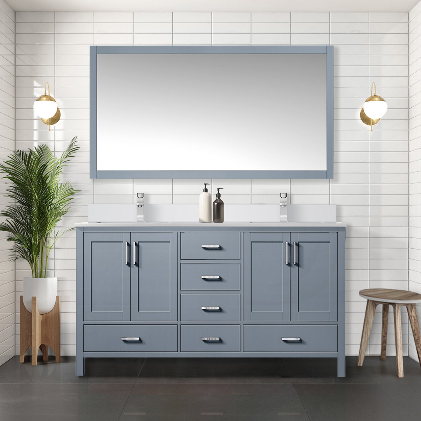 Dark Grey Double Bath Vanity 60 in. W x 22 in. D, with Cultured Marble Top