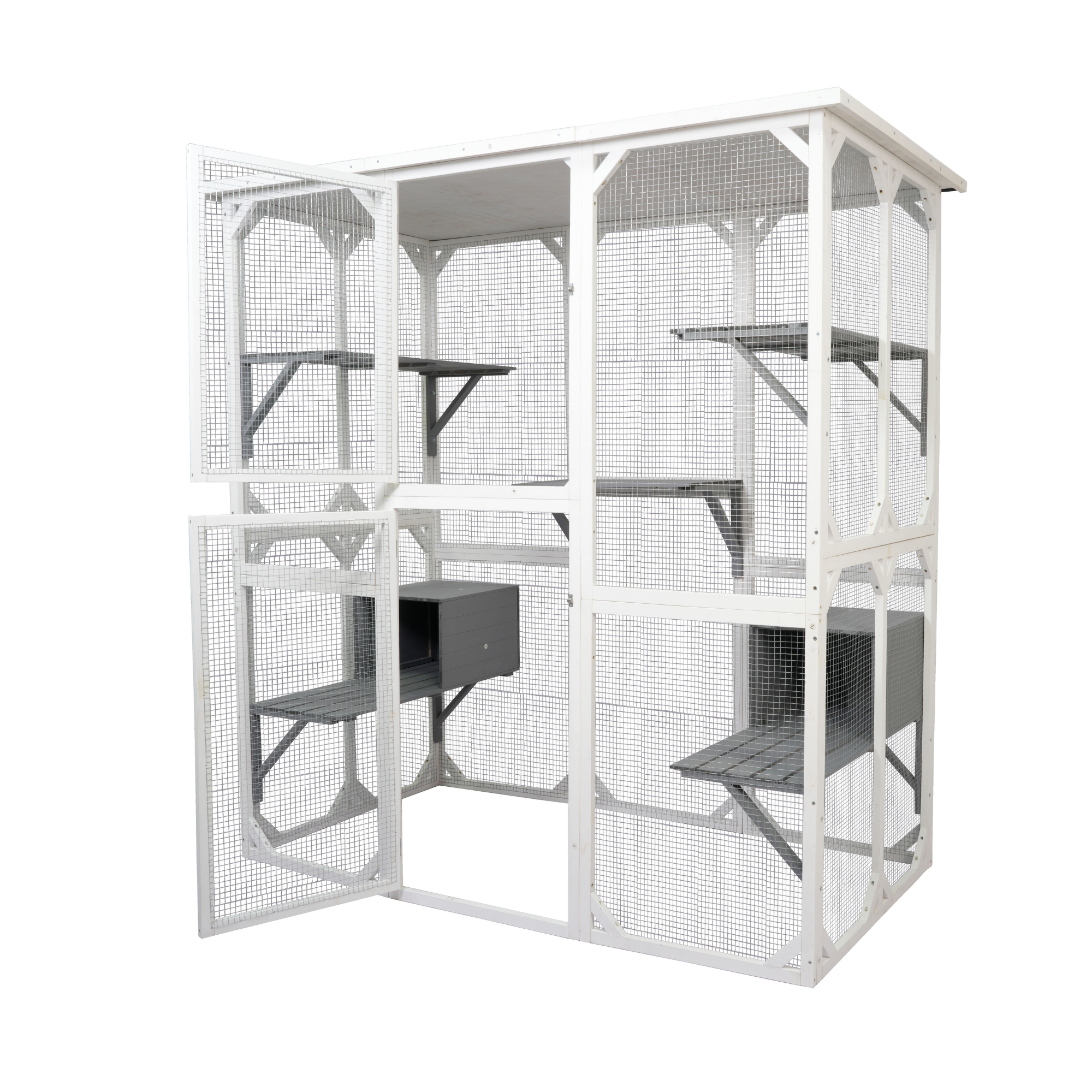 XPT018 Cat Cage Box Lovely House for Pets, Wooden White, Medium Size