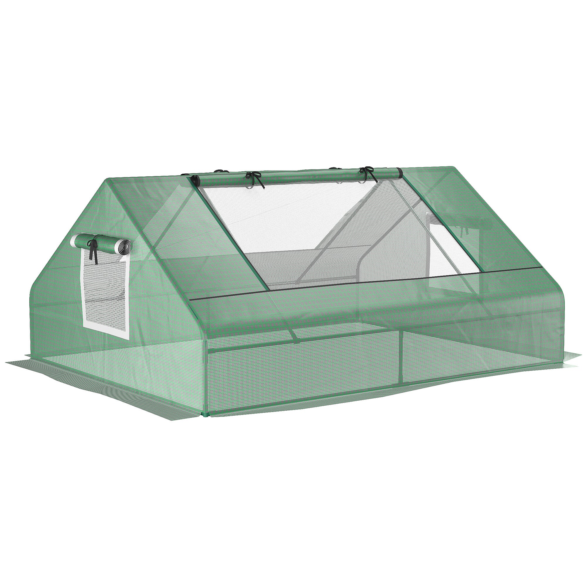 Outsunny 71' x 55' x 32' Mini Tunnel Greenhouse, Garden Planting Shed, Outdoor Flower Planter Warm House with Zipper Windows and Door, Green