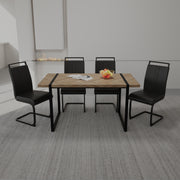 59 ' Dining Table Rural Industrial Rectangular MDF Light Wood Set and PU Armless Dining Chair Set, 4-piece. Kitchen Black Metal Table Leg Dining Chair Set