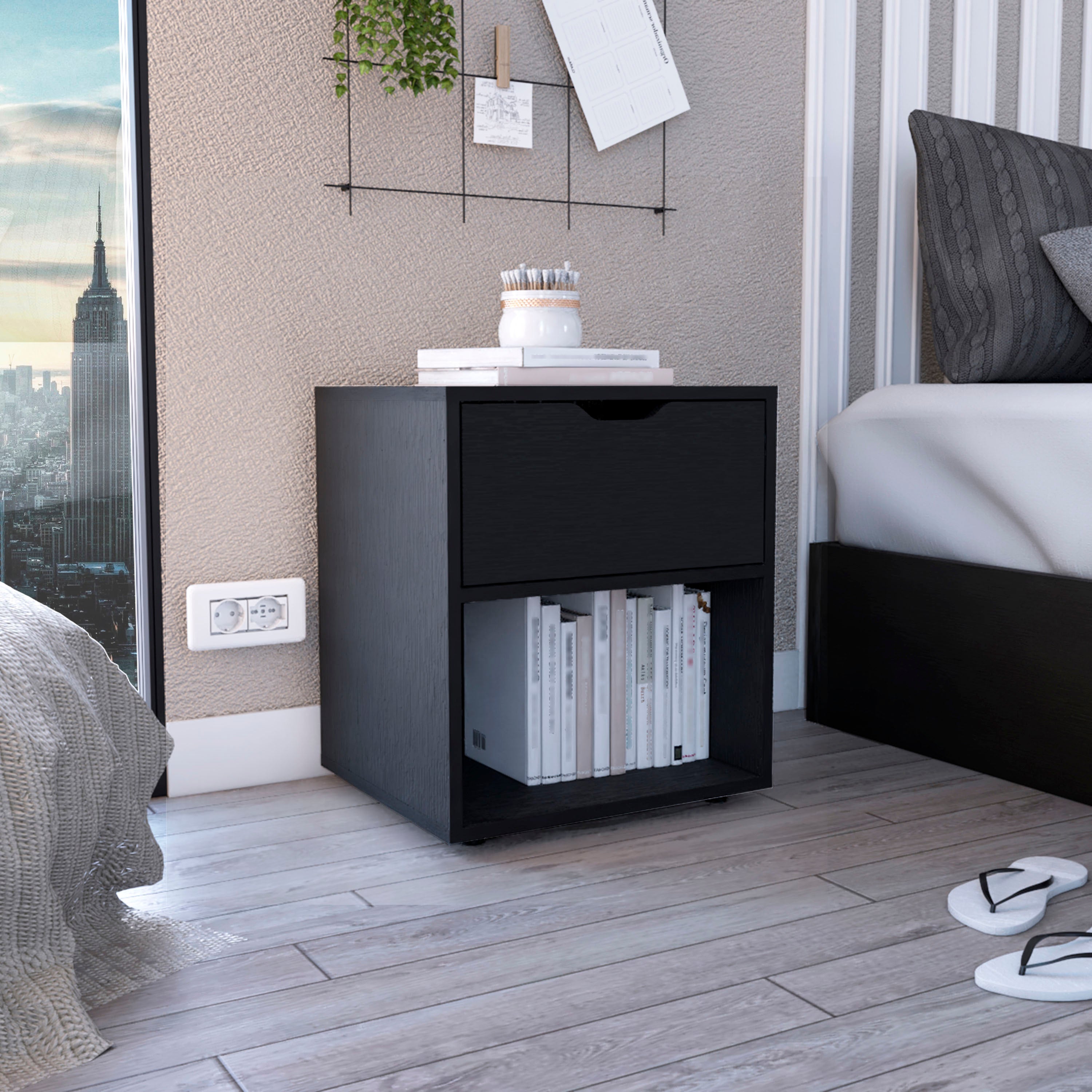 Aberdeeen 19.7-Inch High Nightstand End Table with Open Shelf