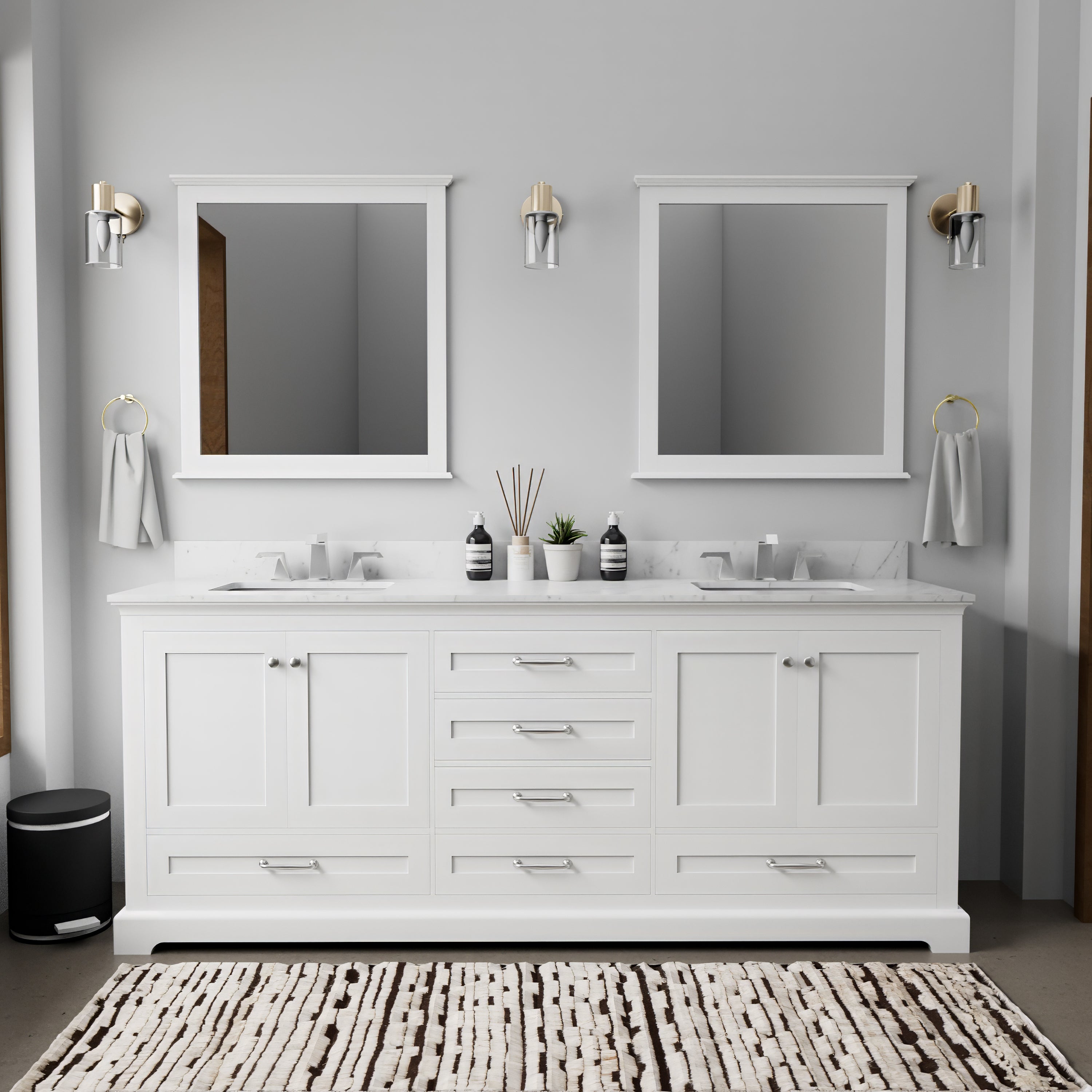 White Double Bath Vanity 80 in. W x 22 in. D, with Carrara Marble Top