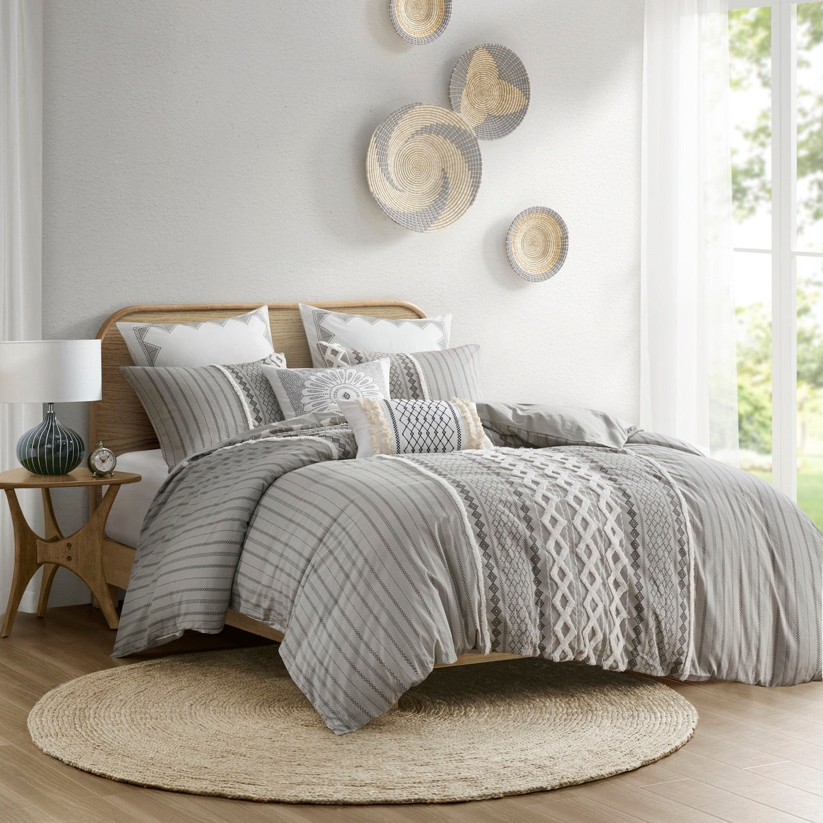 Full/Queen Cotton Printed Duvet Cover Set with Chenille