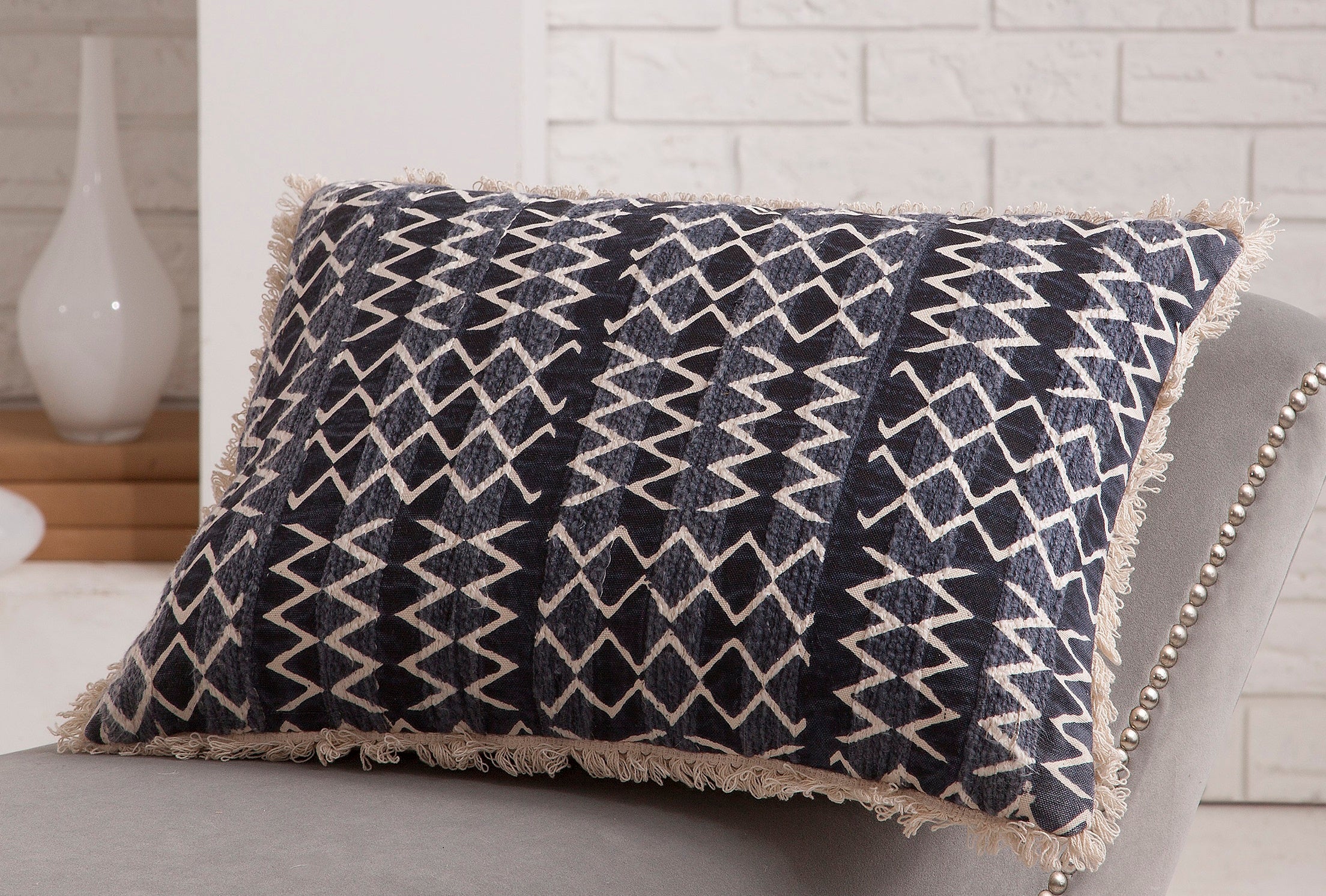 Cordas Navy/White Lumbar Throw Pillow