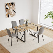 55' MDF Wood Colour Dining Table and Modern Dining Chair Set of 4, Mid Century Wooden Kitchen Table Set, Metal Base & Legs, Dining Room Table and Linen Chairs