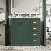 36'' Bathroom Vanity with Ceramic Sink Combo, Solid Wood Frame Bathroom Storage Cabinet, Freestanding Vanity Set with 3 Drawers& Soft Closing Doors