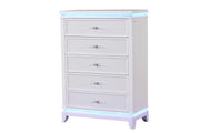 Opium Modern Style 5-Drawer Chest with Diamond Drawer Pulls and Reflective Accents Made With Wood in White same as G150108865 (NJ inventory)