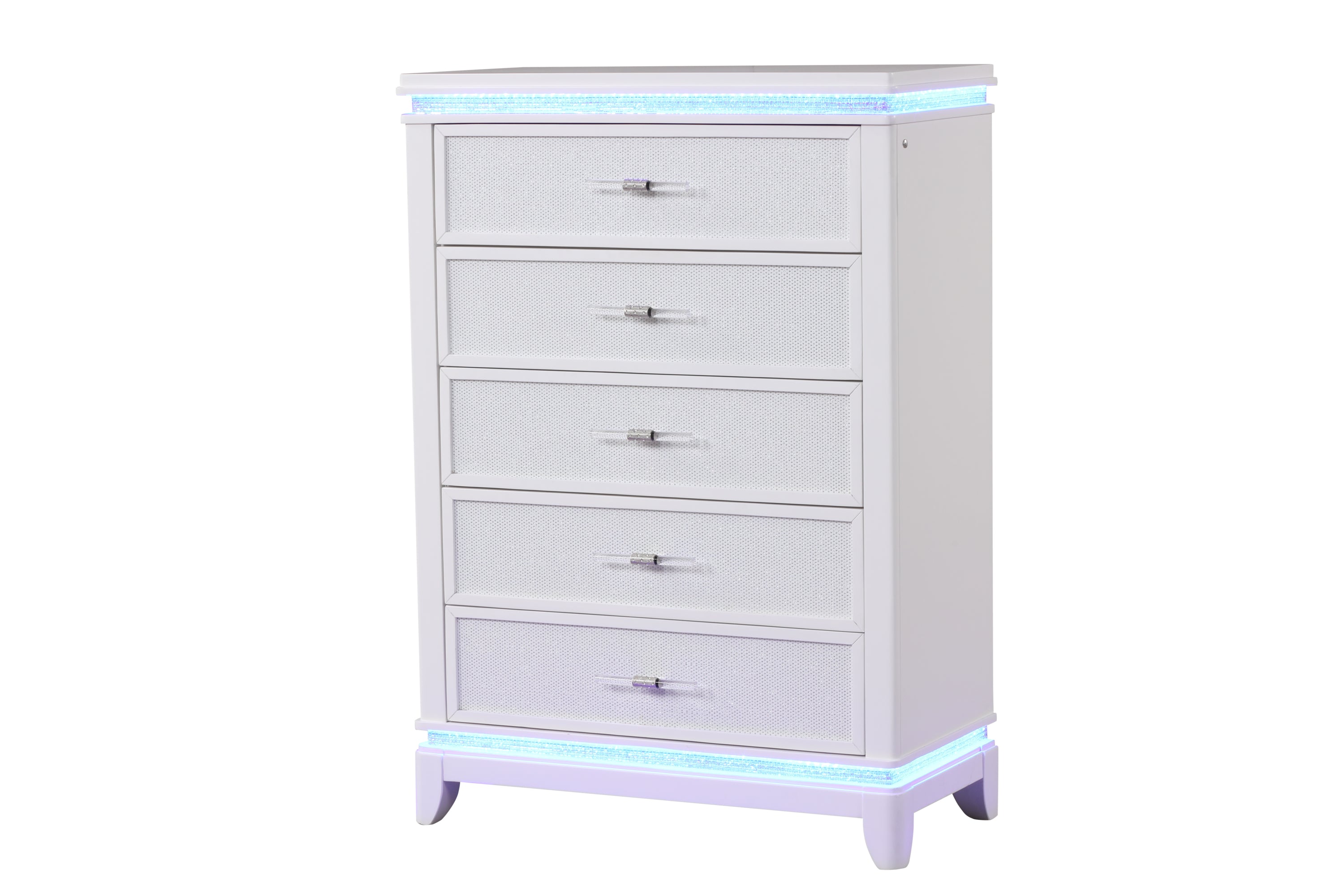 Opium Modern Style 5-Drawer Chest with Diamond Drawer Pulls and Reflective Accents Made With Wood in White same as G150108865 (NJ inventory)