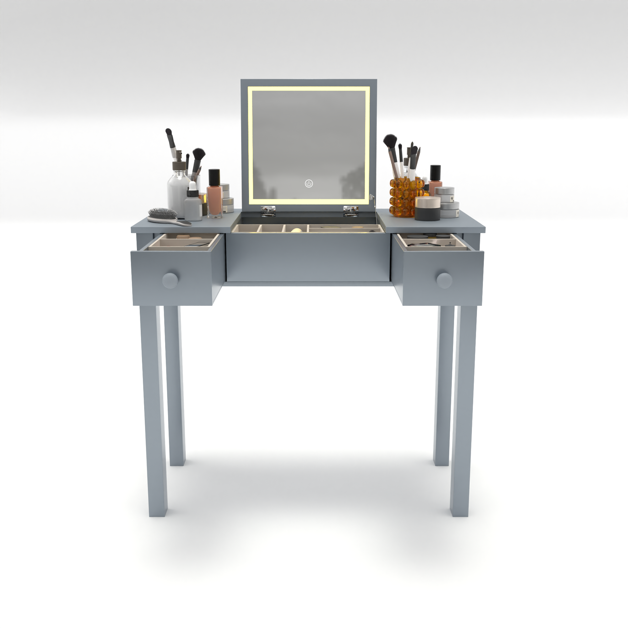 Makeup Vanity Desk with Mirror - 3-Level Adjustable LED Lighting, Flip-Top Storage 2 Drawers & 3 Removable Organizer Boxes, Multifunctional Compact Dressing Table for Bedroom, 15.75 Inch Width-Gray