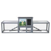 Large 2-Story Outdoor Rabbit Hutch, Bunny House with Dual Runs, Resting Room, PC Sun Roof, Pull-Out Tray, Ramps & Doors, Weatherproof Guinea Pig Cage Enclosure, Gray with Colorful Patterns