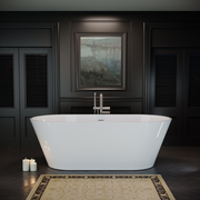 63'' Acrylic Freestanding Bathtub, Oval Soaking Stand Alone Bath Tub with Toe-Tap Chrome Drain and Classic Slotted Overflow, cUPC Certified, Glossy White 25A02-63