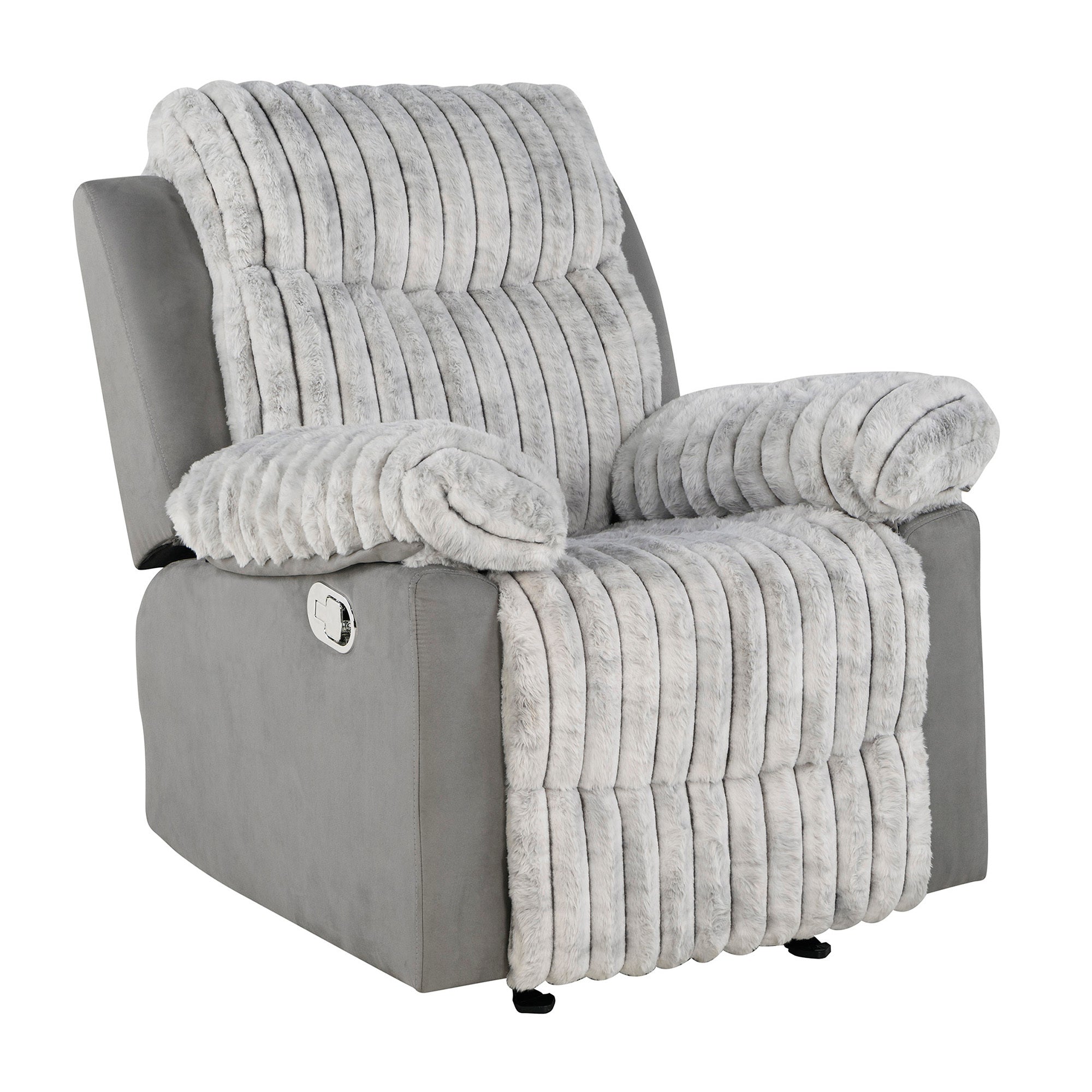 Bruni Grey Glider Recliner Chair with Manual Recline and Plush Upholstery