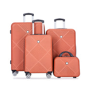 4-Piece ABS Lightweight Suitcase Set with 14-Inch Makeup Box and Aircraft Wheels in Dark Orange