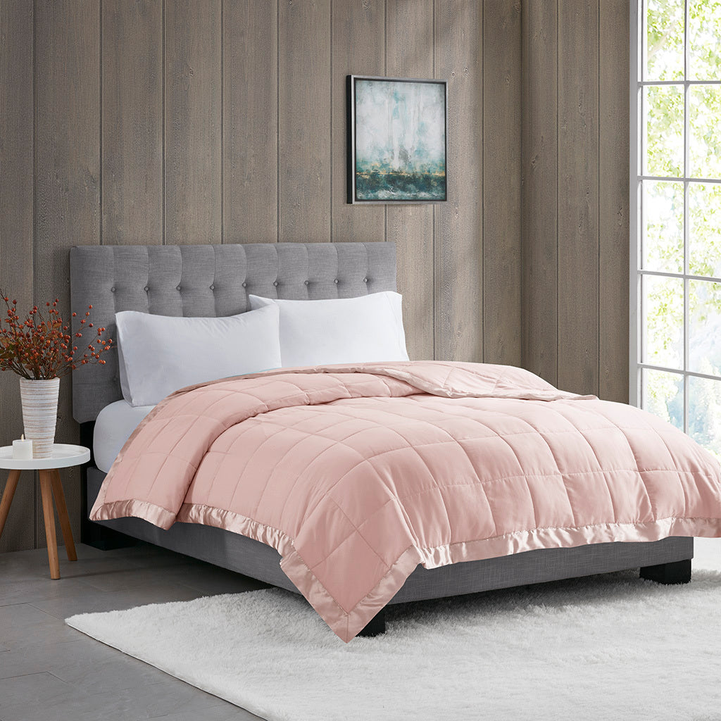 Lightweight Down Alternative Blanket with Satin Trim Blush Full/Queen
