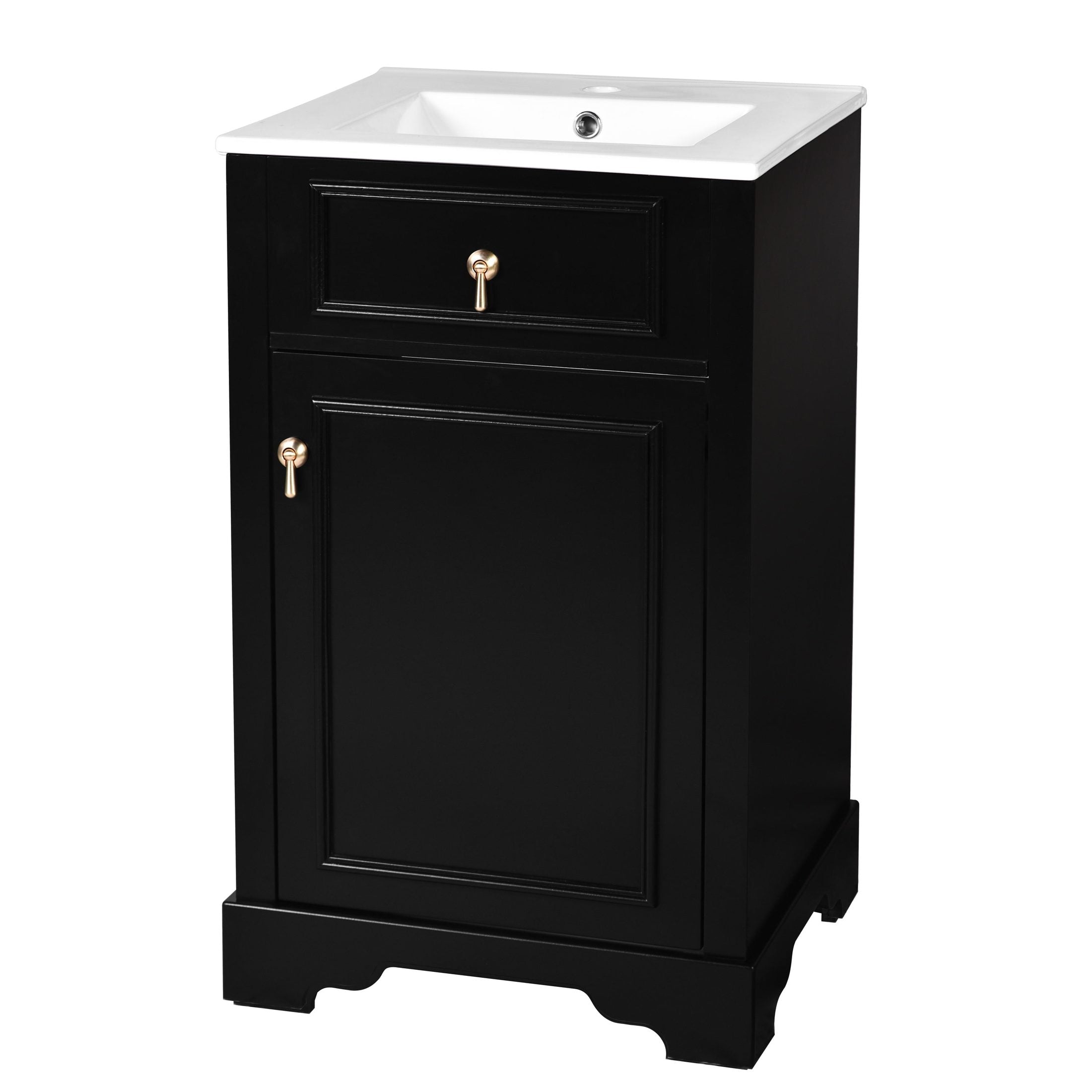 Elegant 20-Inch Bathroom Vanity with Ceramic Sink, Soft Close Door, Adjustable Shelf, Black Finish
