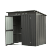 Backyard Storage Shed with Sloping Roof Galvanized Steel Frame Outdoor Garden Shed Metal Utility Tool Storage Room with Latches and Lockable Door (6x4ft, Dark Gray)