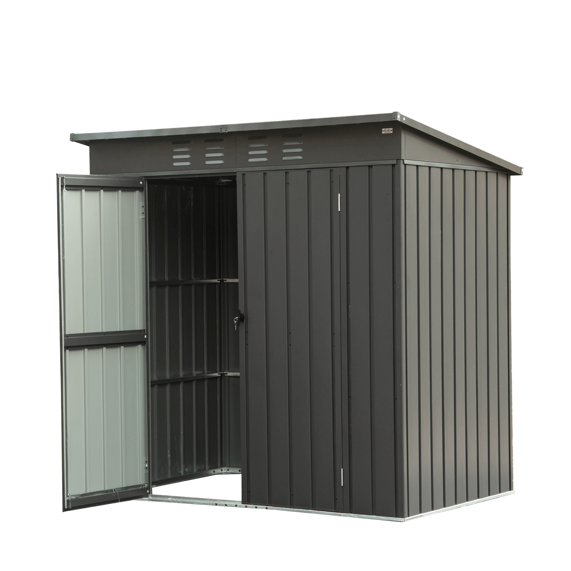 Backyard Storage Shed with Sloping Roof Galvanized Steel Frame Outdoor Garden Shed Metal Utility Tool Storage Room with Latches and Lockable Door (6x4ft, Dark Gray)