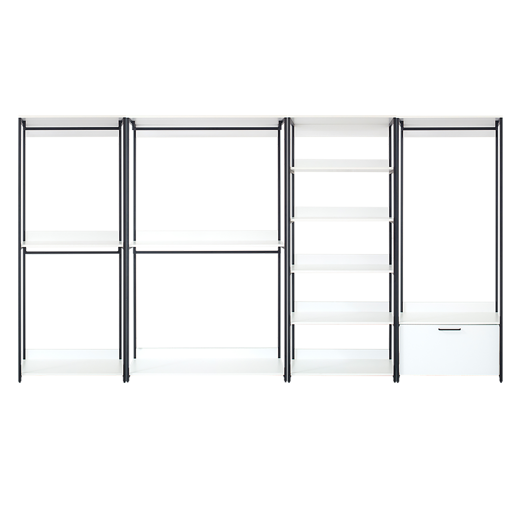 Fiona White Freestanding Walk-in Wood Closet System with Metal Frame, Durable Storage Solution, White Melamine Finish