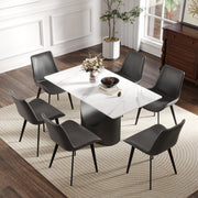 55.12 'Modern Artificial Stone White Panel Black Iron Metal Legs-Can Accommodate 6 People