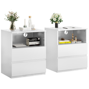 (Set of 2)End Table with Fast USB C Charging Station, Sofa Side Table with 2 Drawers, Large Storage Modern Wood Storage Cabinet for Living Room,Bedroom,Office, White