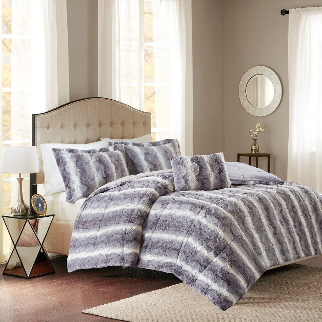 Full/Queen 4PC Faux Fur Comforter Set