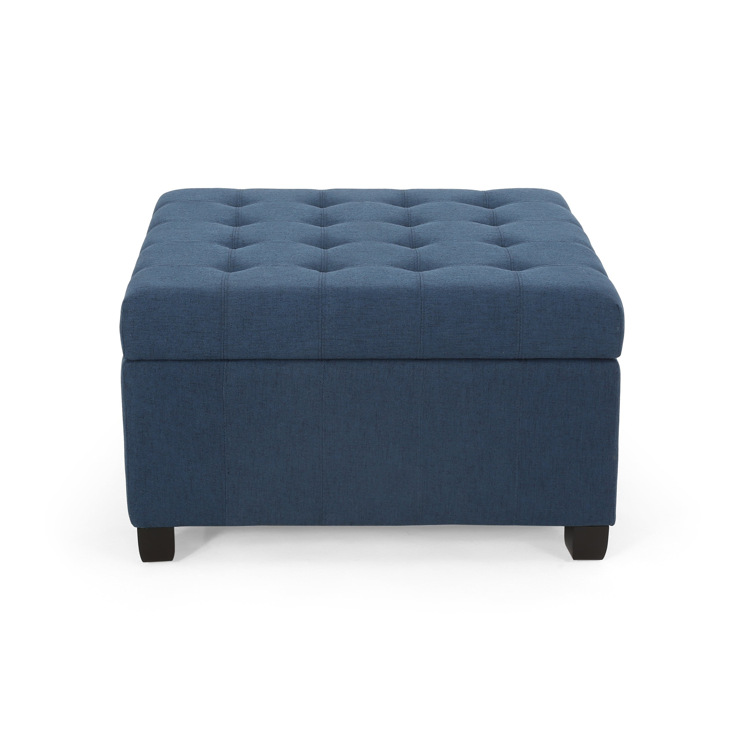Elegant Isabella Ottoman with Storage Functionality in Navy Blue Fabric