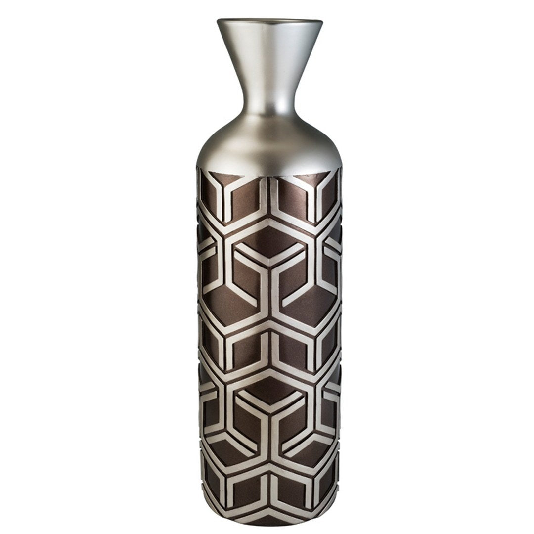 22' Tall Polyresin Decorative Vase, Weave Chestnut Silver Design
