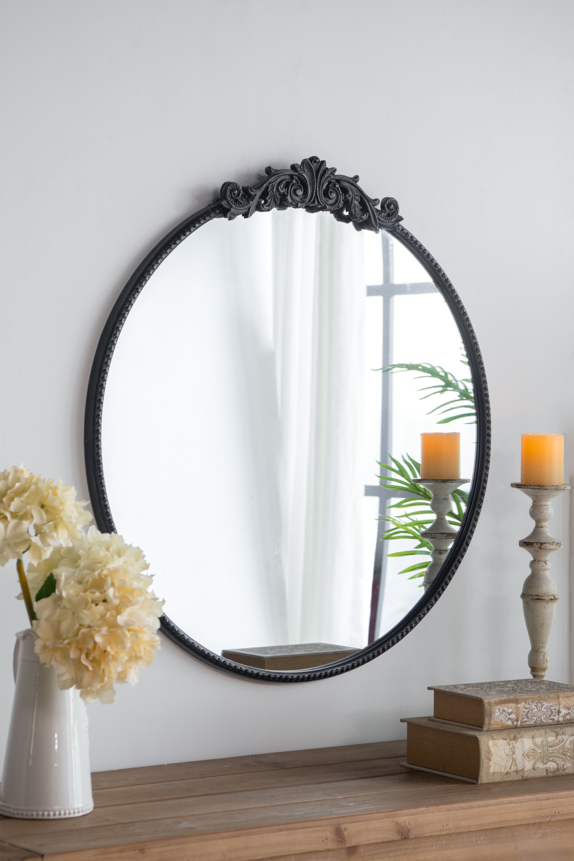 36' x 39' Classic Design Mirror with Round Shape and Baroque Inspired Frame for Bathroom, Entryway Console Lean Against Wall
