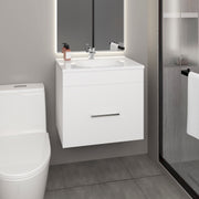 One door Batroom Vanity Hatta, Two Drawers and Open Shelf, Includes Hardware, White