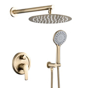 Brushed Gold Wall Mounted Shower System with High Pressure Rain Shower Head & 5-Function Handheld