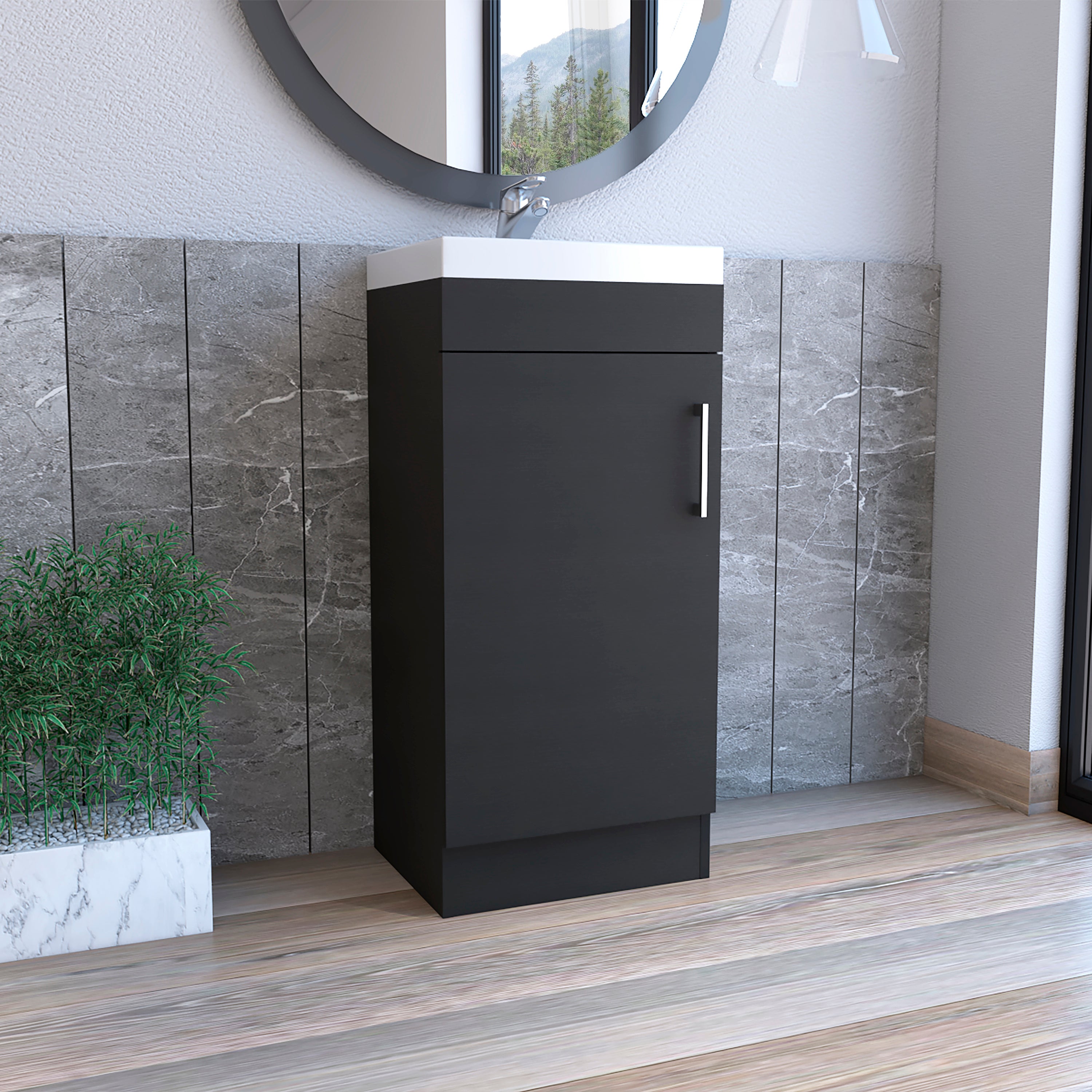 Sevilla Bathroom Vanity with Sink, Single Door Cabinet, Black