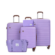 PP Hardshell 5-Piece Luggage Set with TSA Lock in Purple, Durable Suitcase Set with 360° Spinner Wheels