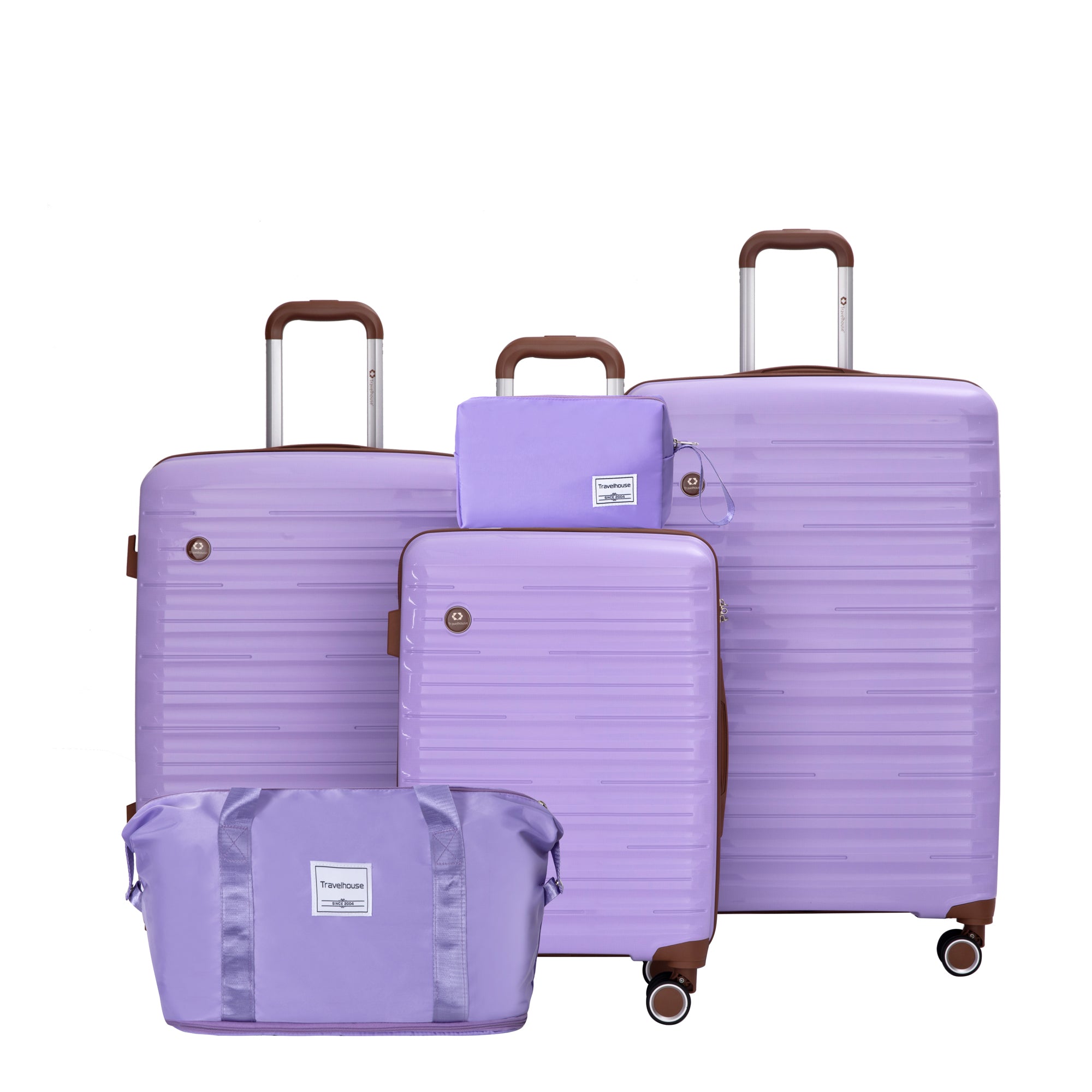 PP Hardshell 5-Piece Luggage Set with TSA Lock in Purple, Durable Suitcase Set with 360° Spinner Wheels