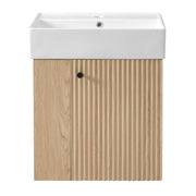 Modern 21.6 inch Floating Bathroom Vanity with Ceramic Basin and Left Side Storage in Wood Finish