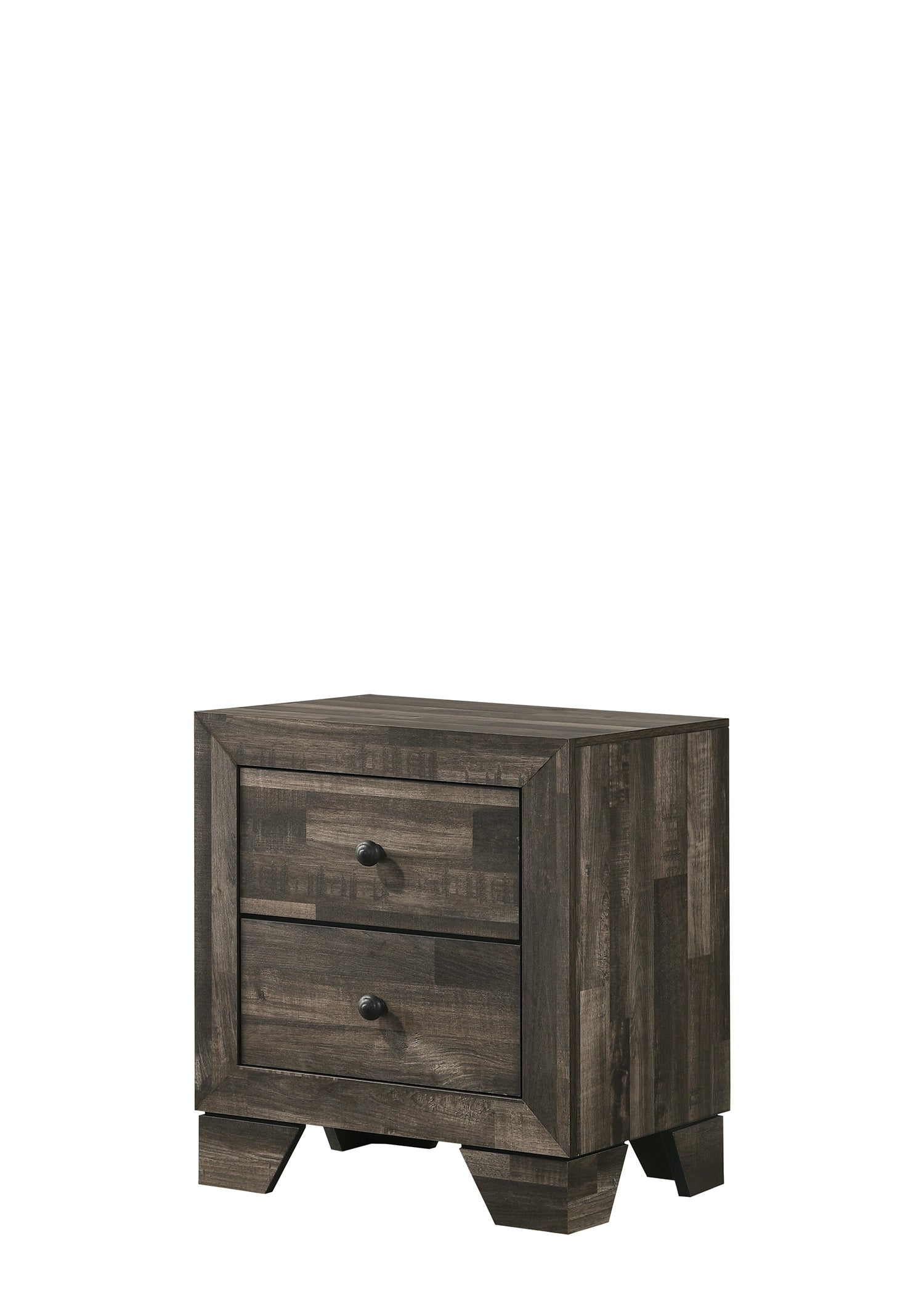1pc Rustic Two Drawers Storage Nightstand Brown Gray Finish Wooden Bedroom Furniture