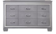 1pc Modern Nine Drawer Dresser Mirror Accents Chrome Finish Hardware Faux Crystal Accent Silver Finish