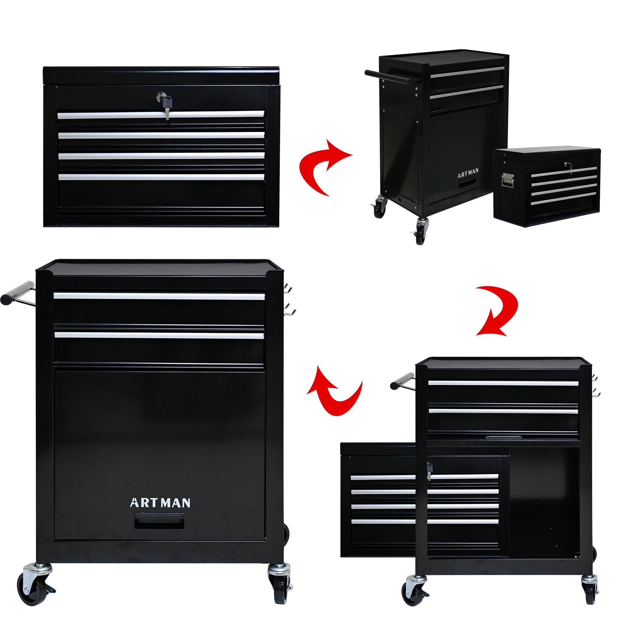 High Capacity Rolling Tool Chest with Wheels and Drawers, 6-Drawer Tool Storage Cabinet - Black