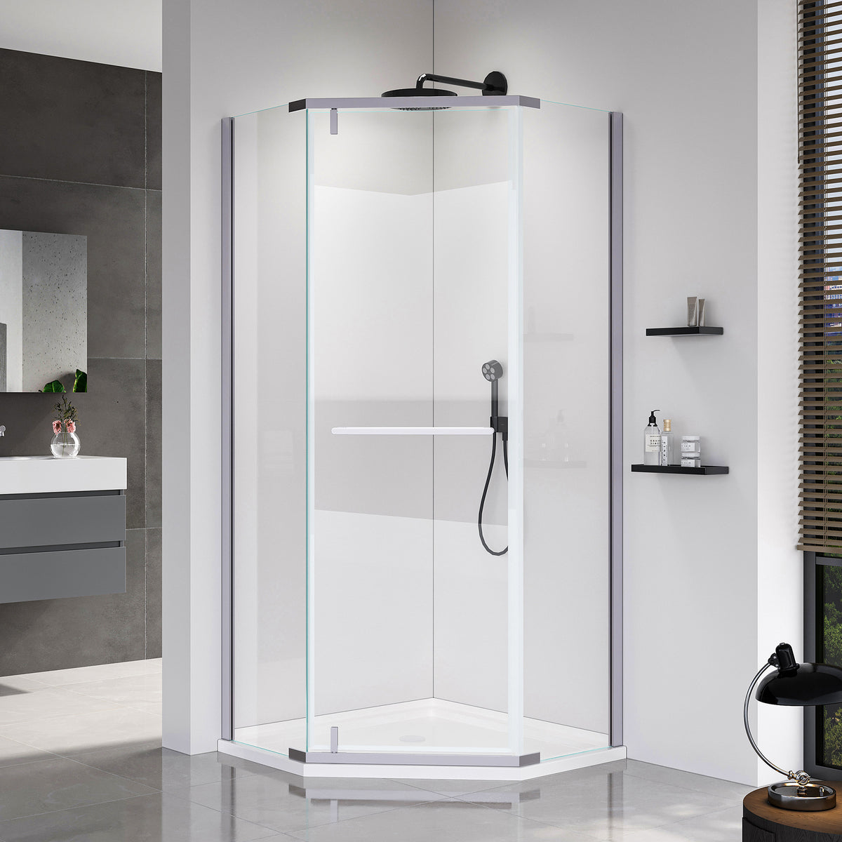 36*36*72 INCH Pivot shower door, with 1/4' (6MM) tempered glass,Frameless Neo-Angle Pivot Shower Enclosure in Chrome for Bathroom Shower Door--Chrome--(NO INCLUDED Neo-Angle Shower Base )