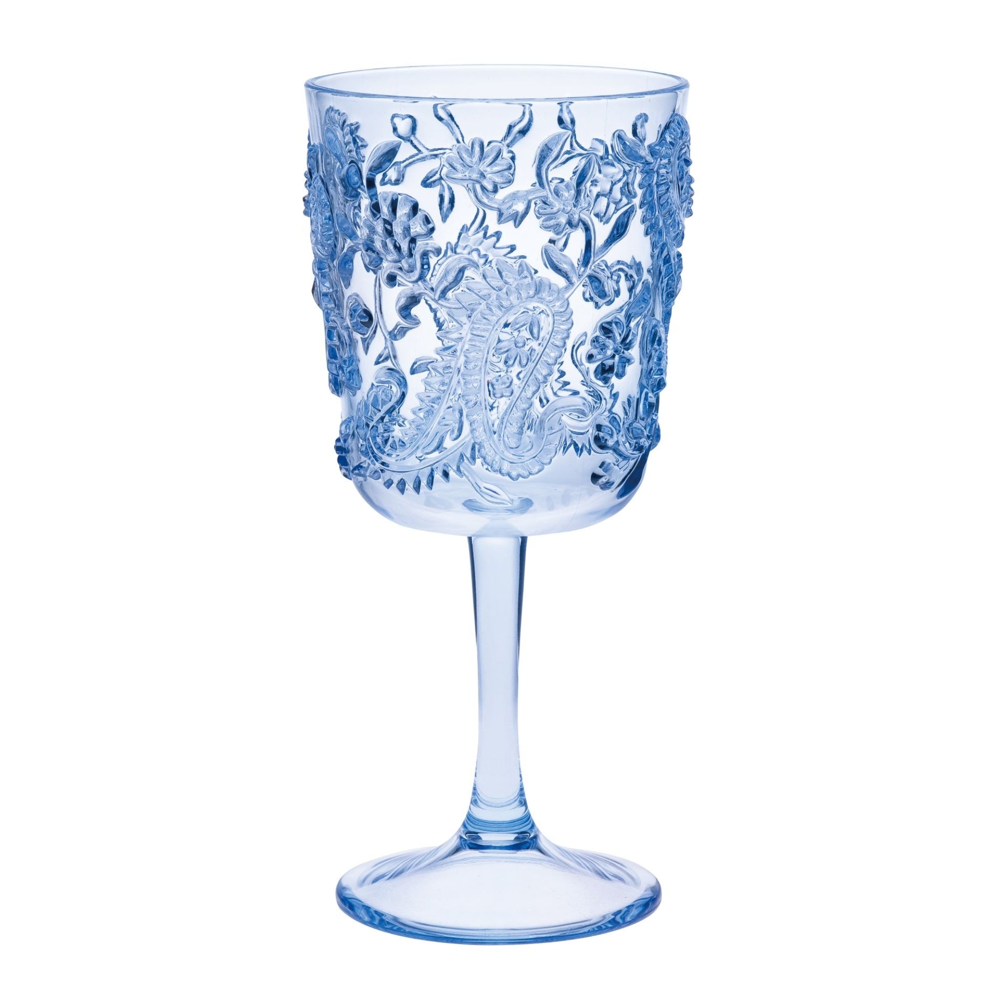Paisley Acrylic Wine Glasses Set of 4, BPA Free, Unbreakable, Blue, 13oz
