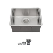 23 Inch Undermount Stainless Steel Kitchen Sink in Brushed Nickel, 16 Gauge, 9 Inch Deep Single Bowl with Drain Assembly